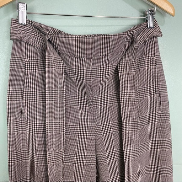 Aritzia Wilfred‎ Tie Front Pants Belted Trousers Plaid Black Pink Sz 8 - Picture 2 of 6